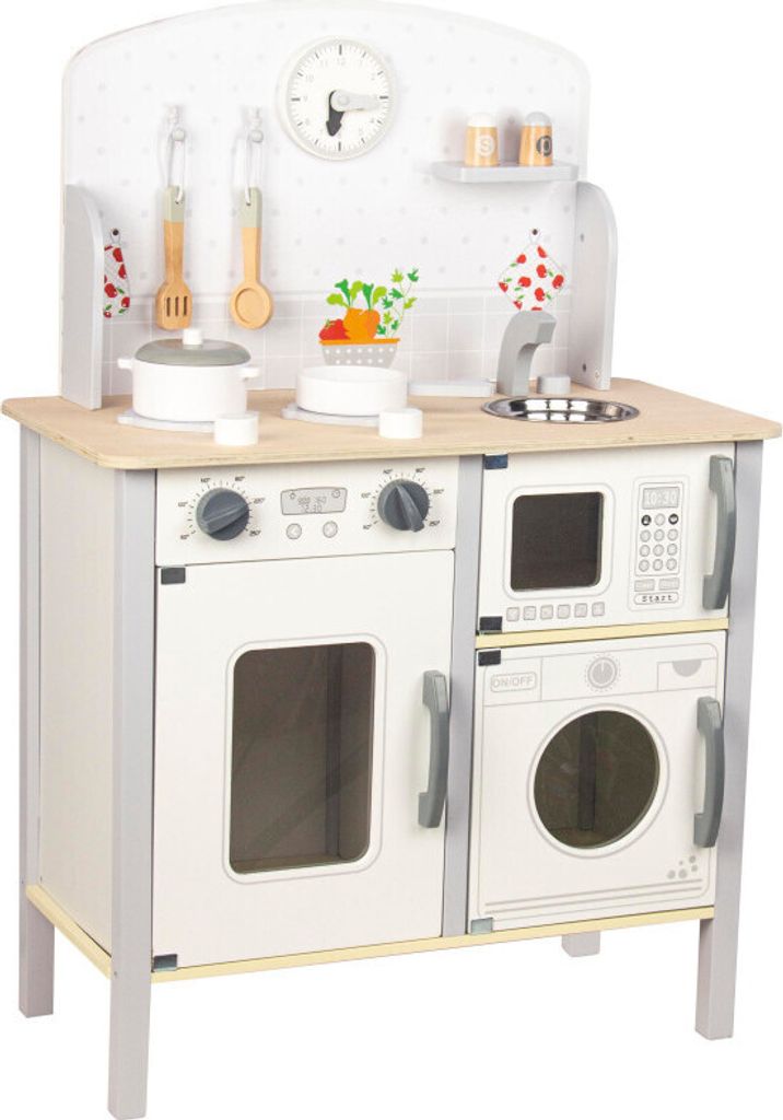 4iQ Spielküche Speilzeug Küche aus Holz für Kinder LittleKiddoPlay 60x39,7x78 cm mit Zubehör und Waschmaschine