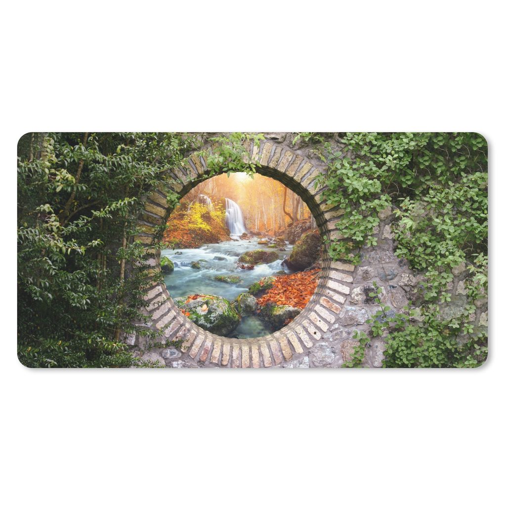 MuchoWow Schreibtischunterlage Herbst - Wasserfall - Natur - Aussicht 80x40 cm - XXL Mauspad - Gaming Mauspad