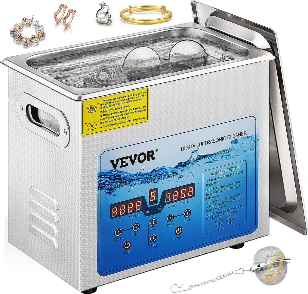 VEVOR Ultraschallreinigungsgerät Ultraschallreiniger Ultraschallgerät 6 L für Brille Uhren Schmuck Ohrringe Ringe Halsketten Rasierer Zahnprothe...