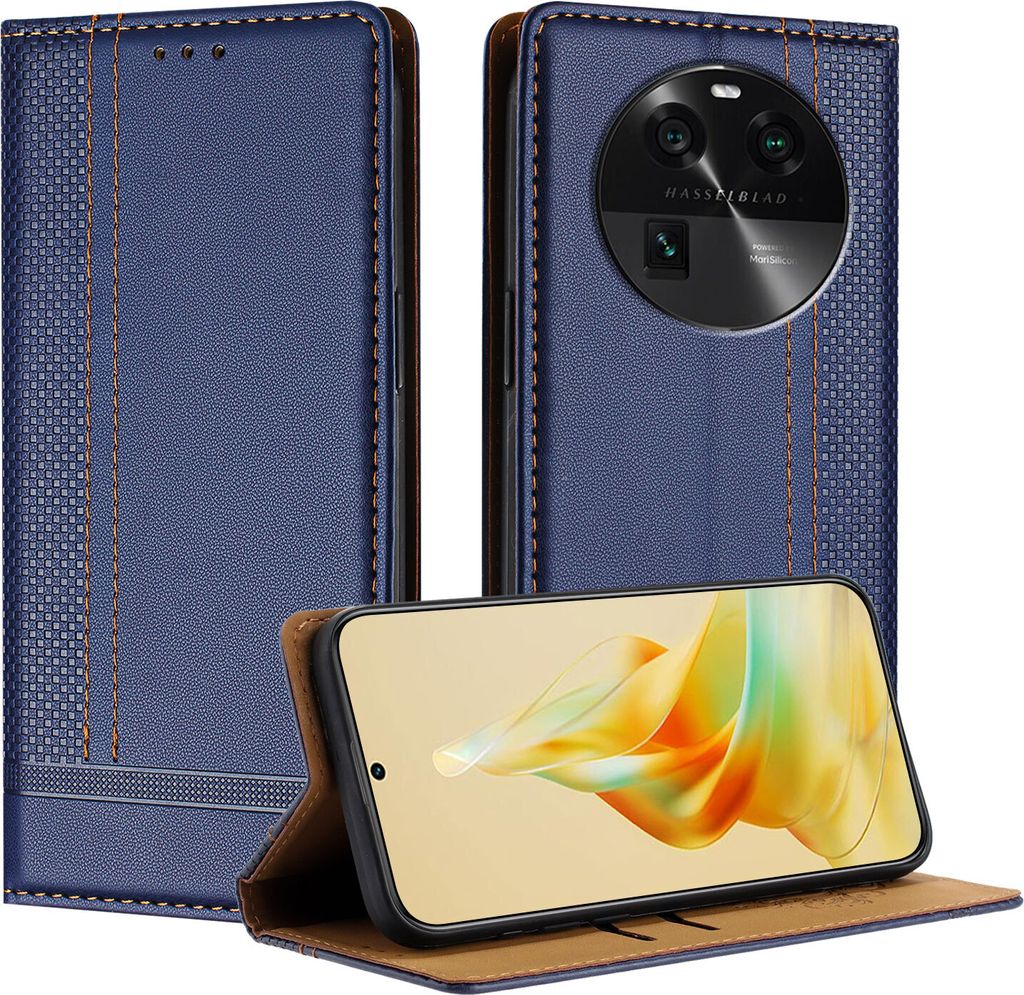 Handyhülle für OPPO Find X6 Leder Flip Klappbare Schutzhülle mit Standfunktion Blau