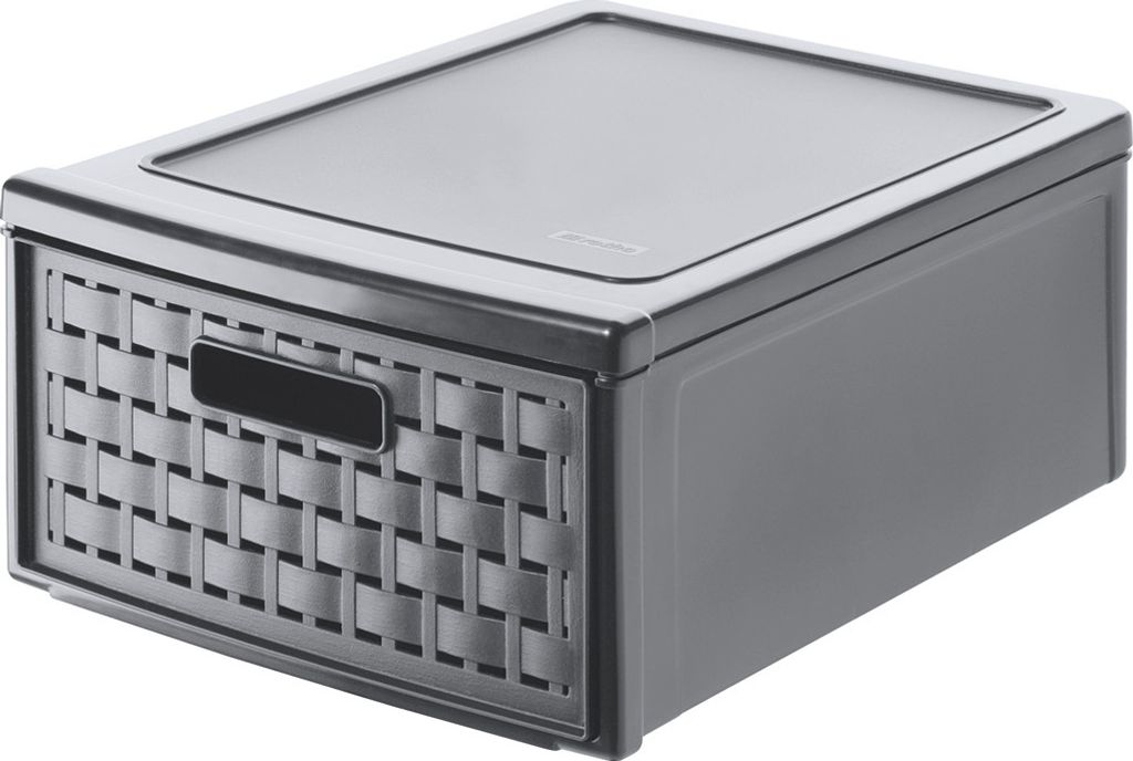Rotho Schubladenbox Country 8,3L - Aufbewahrungsbox 26 x 35 x 14,5 cm - Organizer aus Kunststoff in Rattan-Optik - Schubladen Organizer stapelbar