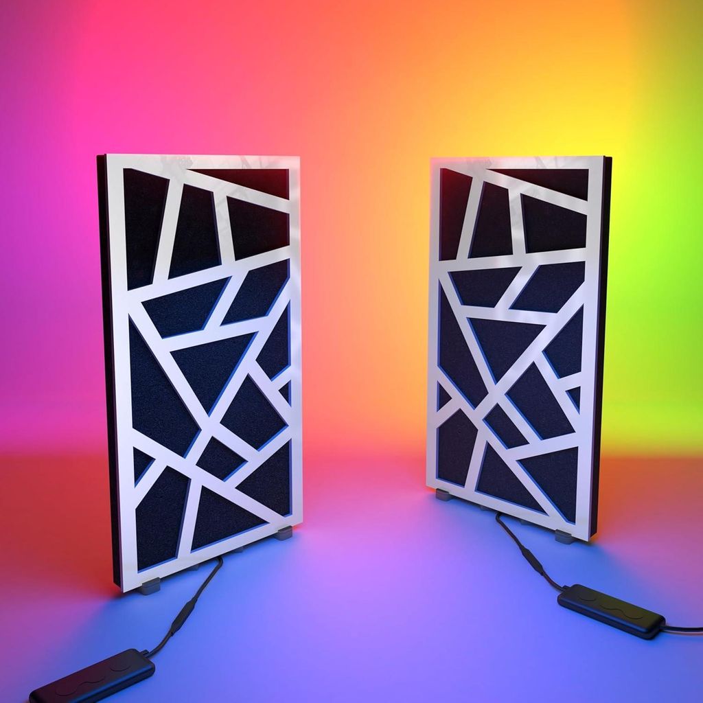 2er-Pack schmale Akustikplatten "SKYROSS-mini" mit RGB-Schreibtischlampe |Mobiler Ständer mit LED-Tischfuß | 25 x 50 cm |Weiß glänzender Kunsts...