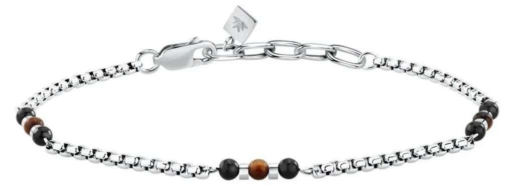 Gourmette Homme Perles et Acier Terra S1757 - Accessoire de Mode Chic