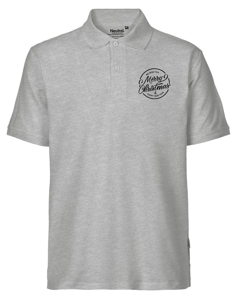 Huuraa Herren Polo Shirt Merry Christmas Schriftzug 3XL Sport Grey Bio Baumwolle Fairtrade Poloshirt Geschenkidee