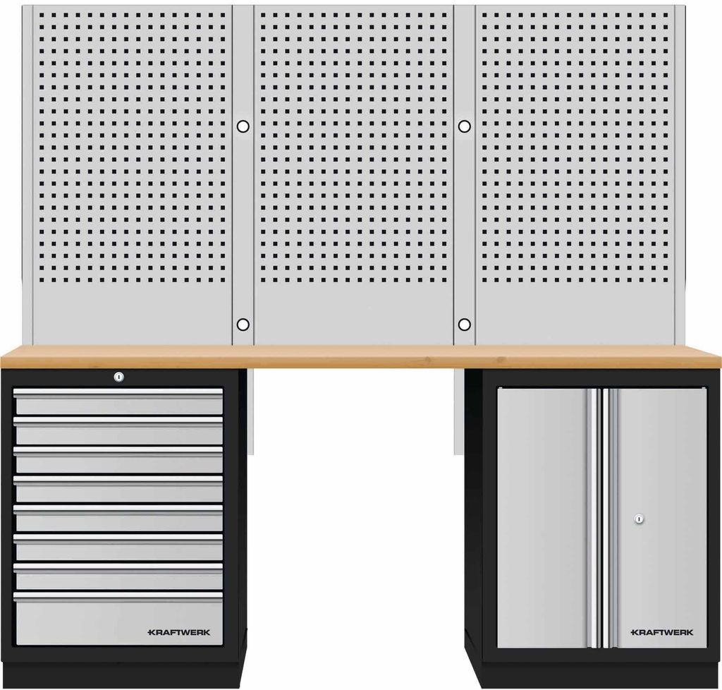 KRAFTWERK 3964K-80S-W, Schwarz, Grau, Holz, 1 Regale, Bodenstehend, Werkzeuglagerung, 2 Tür(en), Drehtür
