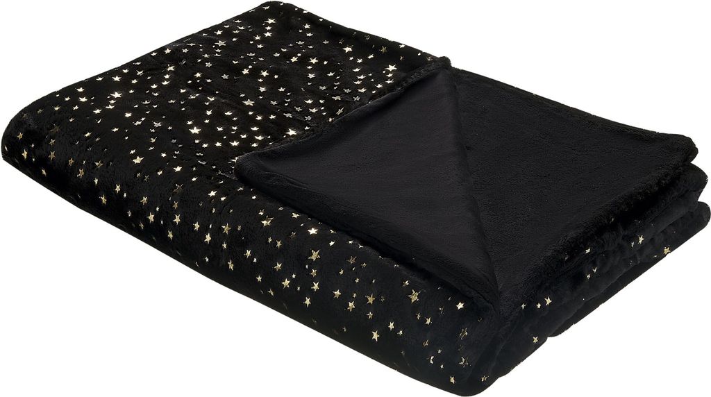 BELIANI Kuscheldecke Schwarz Polyester Stoff 150 x 200 cm mit Sternen Motiv für Bett Sofa Couch Sessel Erwachsene Kinder Wohnzimmer Schlafzimmer