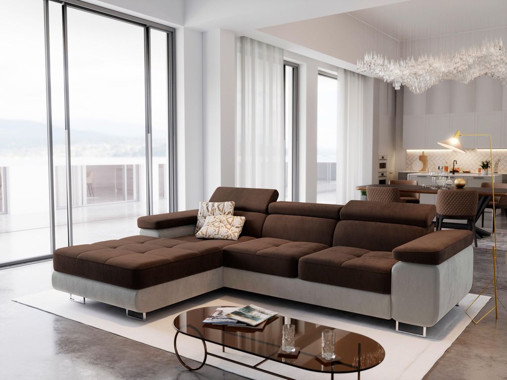 Masseno Ecksofa ELMA L-S mit Schlaffunktion L-Form, Sofa mit Bettkasten, Wohnzimmersofa, Couch, Soffa, Bettsofa, Couchgarnitur- Braun, MONOLITH 29 ...