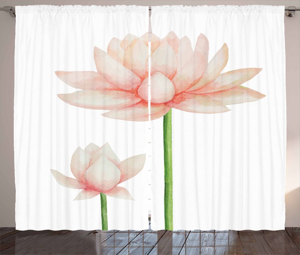 ABAKUHAUS Yoga Rustikaler Vorhang, Pastell blühender Lotus, Wohnzimmer Universalband Gardinen mit Schlaufen und Haken, 280 x 225 cm, Weiß Pfirsic...