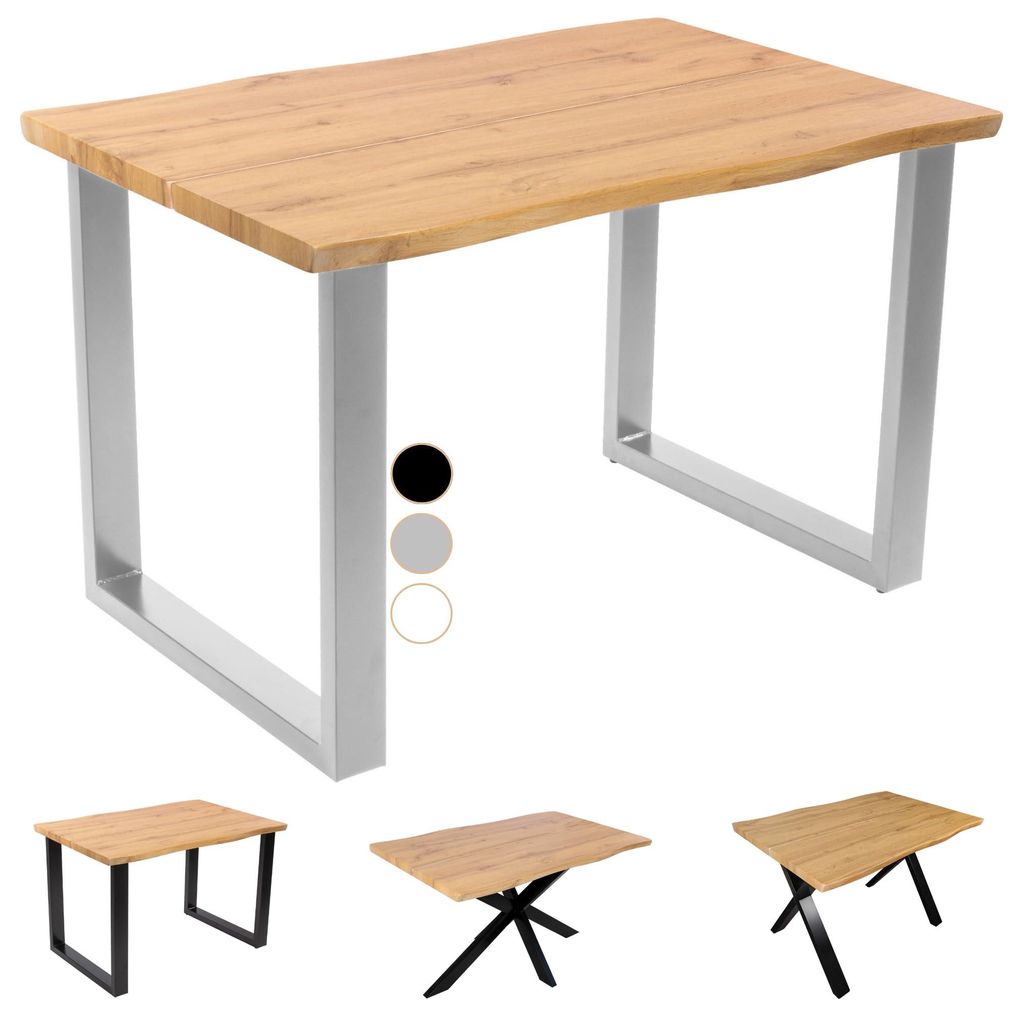 Esstisch Dua | 120 x 80 cm | Holz-Optik mit Baumkante in Wildeiche | U-Gestell Metall Silber | 40 mm Tischplatte geteilt | Tisch für Esszimmer & K...