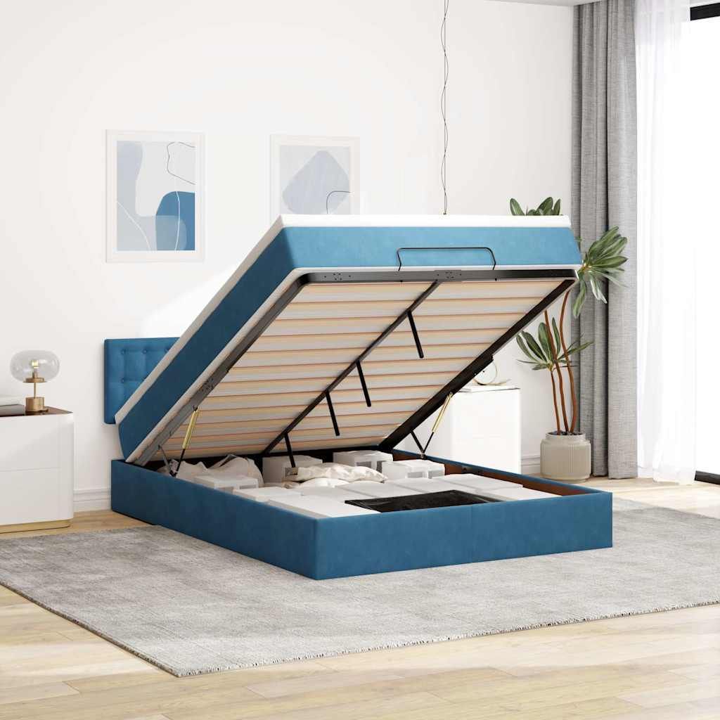 Design Bettrahmen inkl. Lattenrost - Ottoman-Bett mit Matratze Dunkelblau 140x200 cm Samt - Klassische Betten 2025 Neu5092026 5parcel