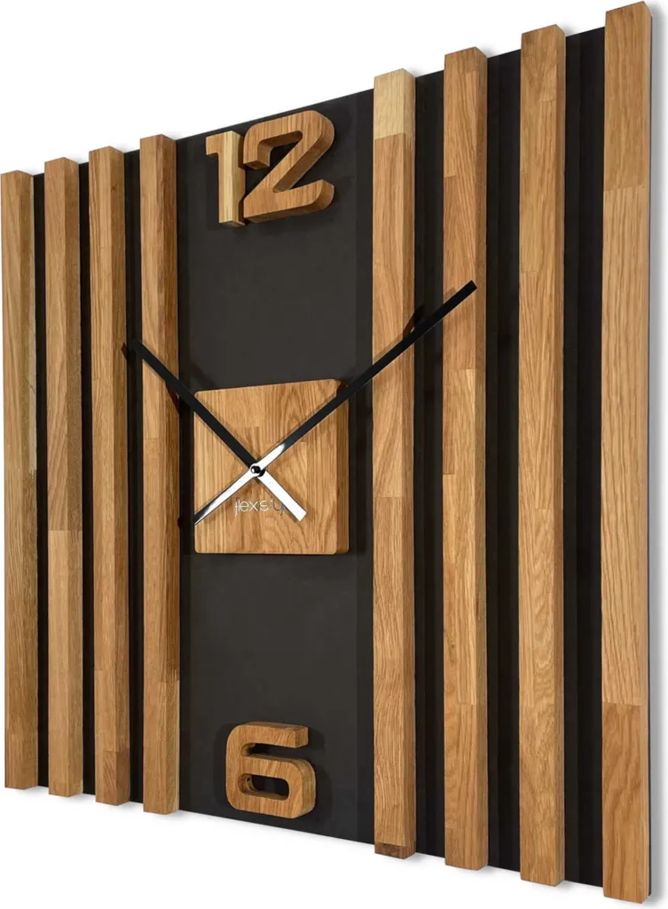 Horloge Murale 60cm en Bois Silencieuse Lamele z233 Finition Chêne