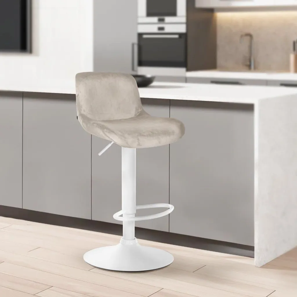 Sgabello moderno da bar bianco - Sgabello dal design confortevole - Regolabile in altezza e girevole a 360° | Colore: Crema | Materiale: Morbido - 4