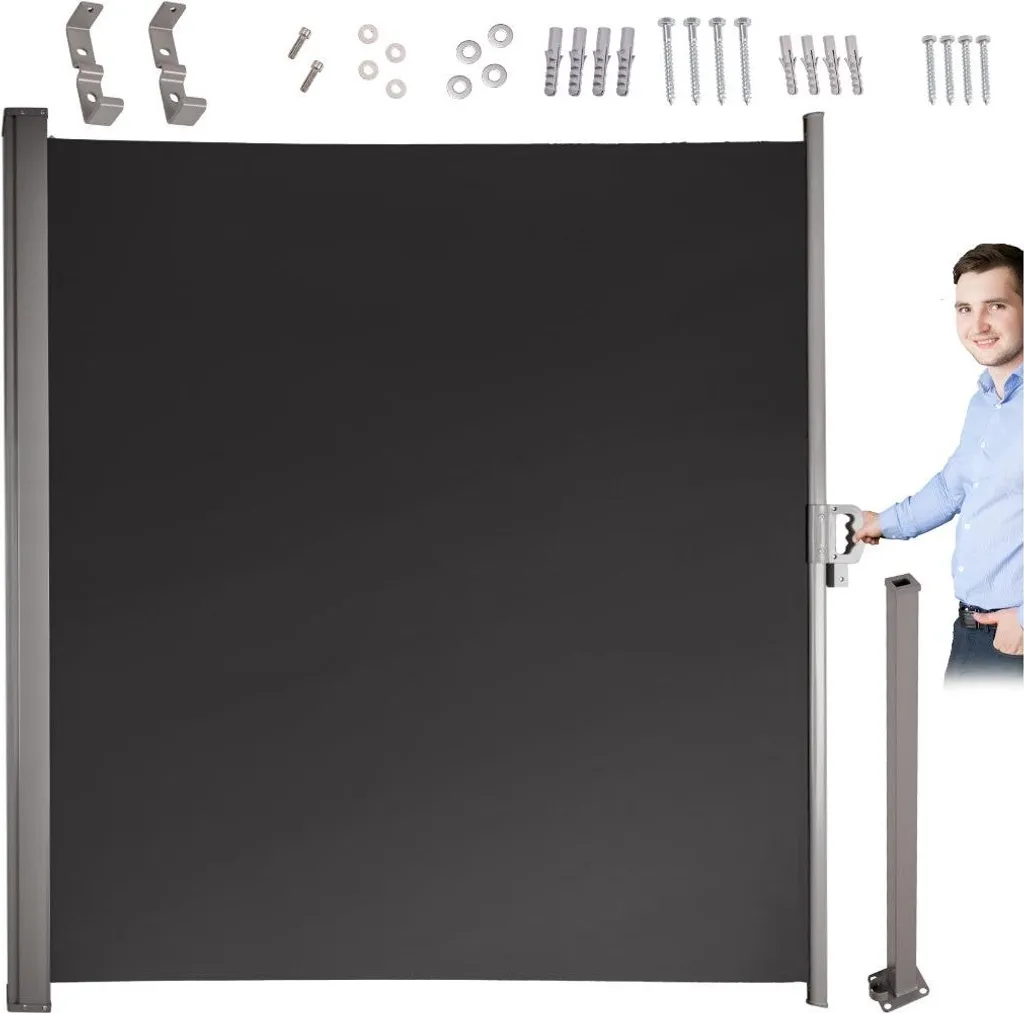 Store latéral 180 gris avec toile hydrofuge et cadre en aluminium