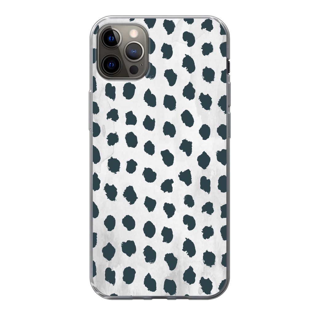 MuchoWow Handyhülle Schutzhülle Hülle für iPhone 12 Pro Max Polka dots - Schwarz - Marmor Silikon Softcase Handy Hülle - Hartschale