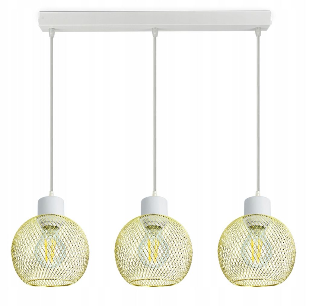 LUXOLAR Pendelleuchten E27 60 W mit Netz 3 flammig Gold-Weiß - Deckenlampe für Wohnzimmer, Küchen