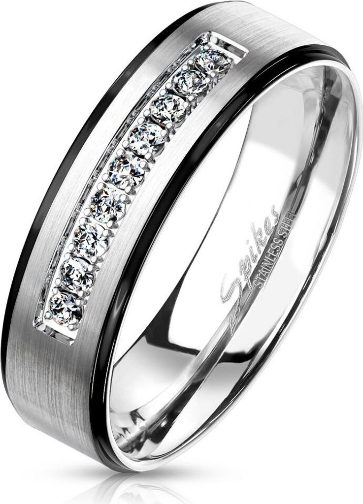 Damen Ring Edelstahl Zirkonia Kristalle Farbrand Herren Bandring Autiga silber-schwarz 52 - Ø 16,51 mm