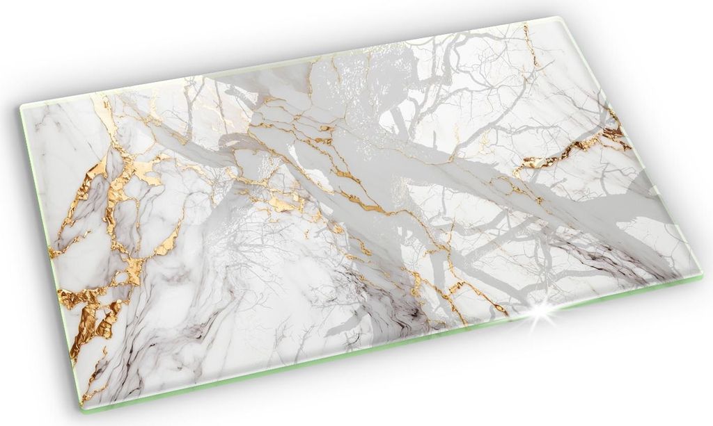 Grabkerze Untersetzer Glastafel Gummifüße Motiv - 52x30 cm - Heller Marmor mit Gold