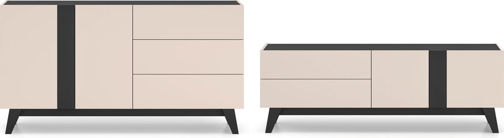 Wohnzimmer-Set Freshion Wohnwand Ausführung wählbar Kaschmir schwarz