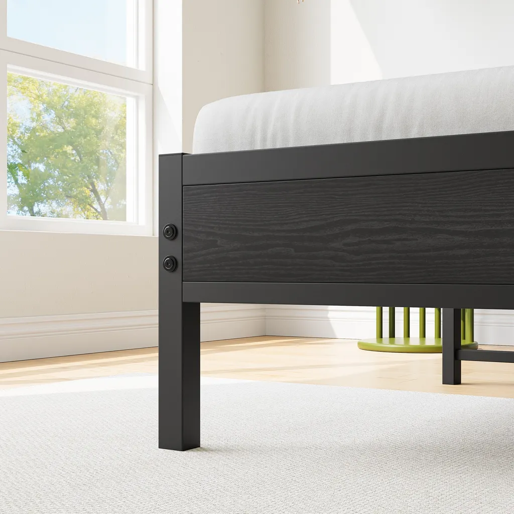 Lit métal 90x200 gris avec tête de lit MDF - Structure stable MODFU - 7