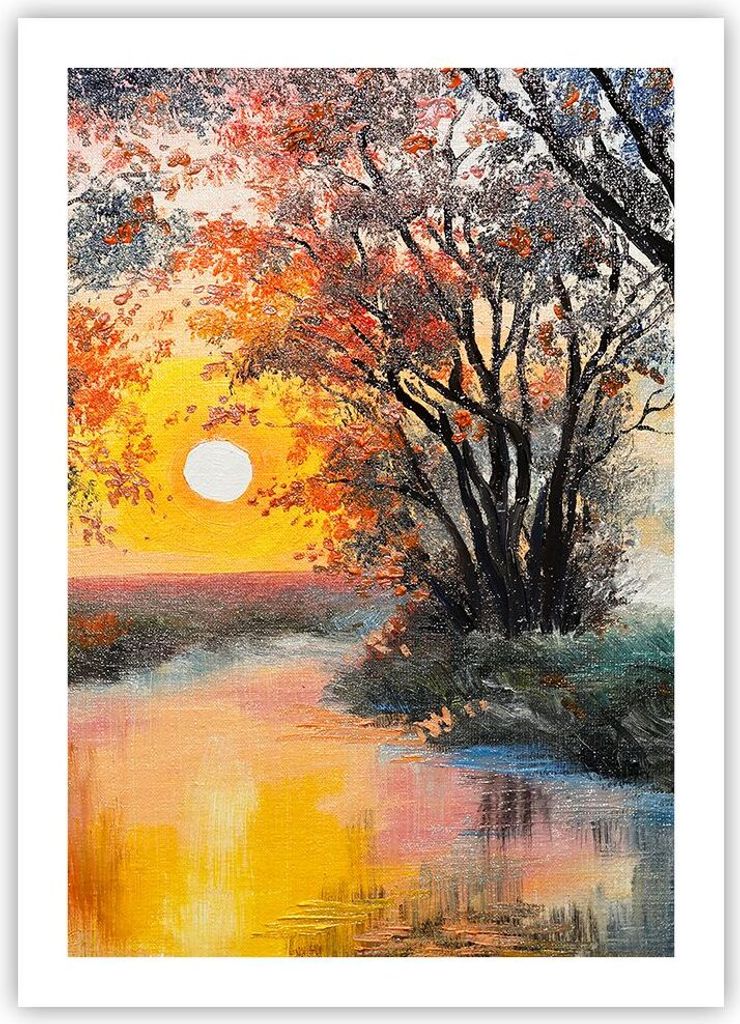 Poster - Poster ohne Rahmen - Fluss Sonne Bäume - 50x70 cm - Wand Bild - Wanddeko - Wandbilder - Kunstposter - Wandposter - Bilder - Kunstdruck - ...