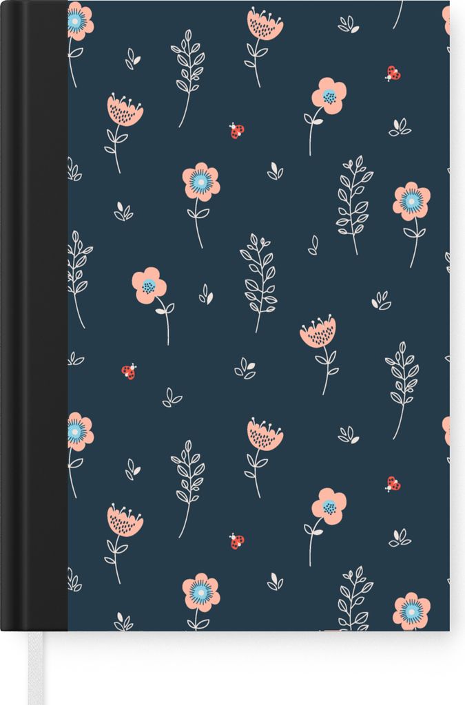 MuchoWow Notizbuch Tagebuch Haushaltsbuch Notebook A5 Blume - Insekten - Muster - Notizblock - Notizheft - Notebook - Schreibblock - Papier