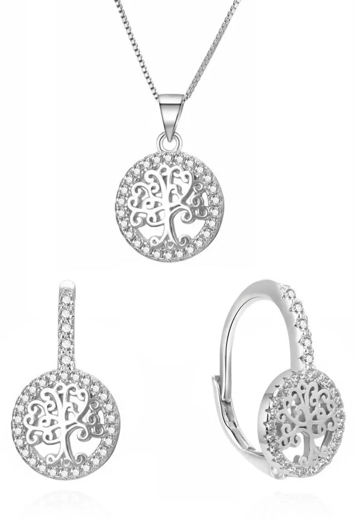 Ensemble collier et boucles d'oreilles arbre de vie argent véritable
