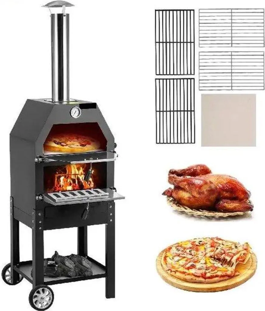 Four à bois extérieur 40 x 35 cm pour pizza grill barbecue et fumoir