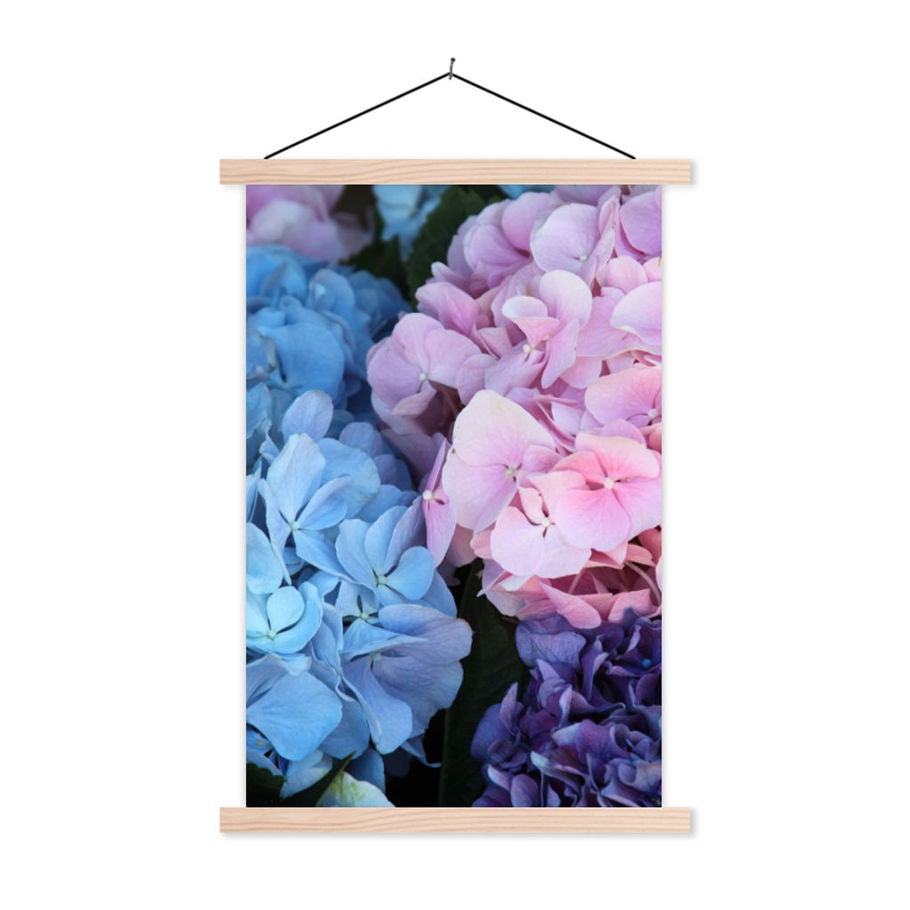MuchoWow Textilposter Blumen - Strauch - Hortensie - Botanisch 60x90 cm mit holzfarbenen Rahmen - Textil
