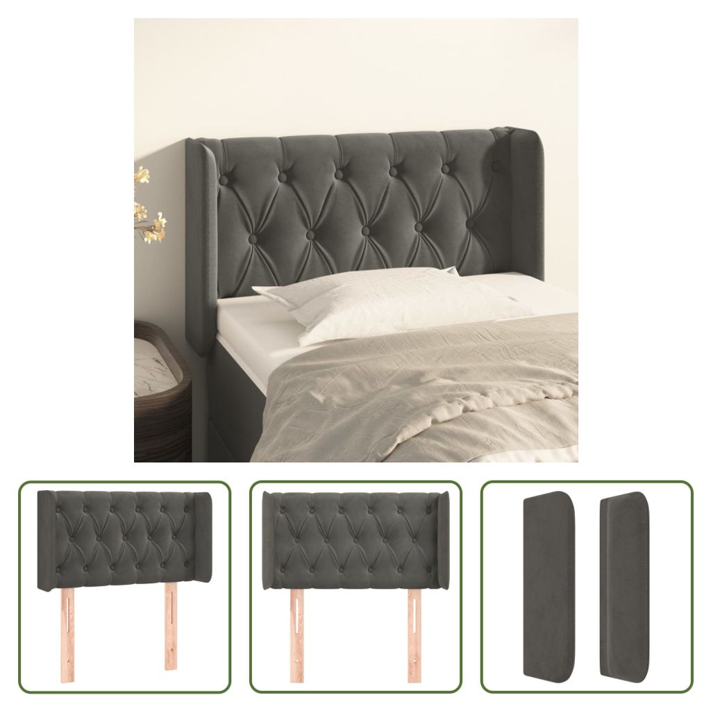 The Living Store Kopfteil mit Ohren Dunkelgrau 83x16x78/88 cm Samt