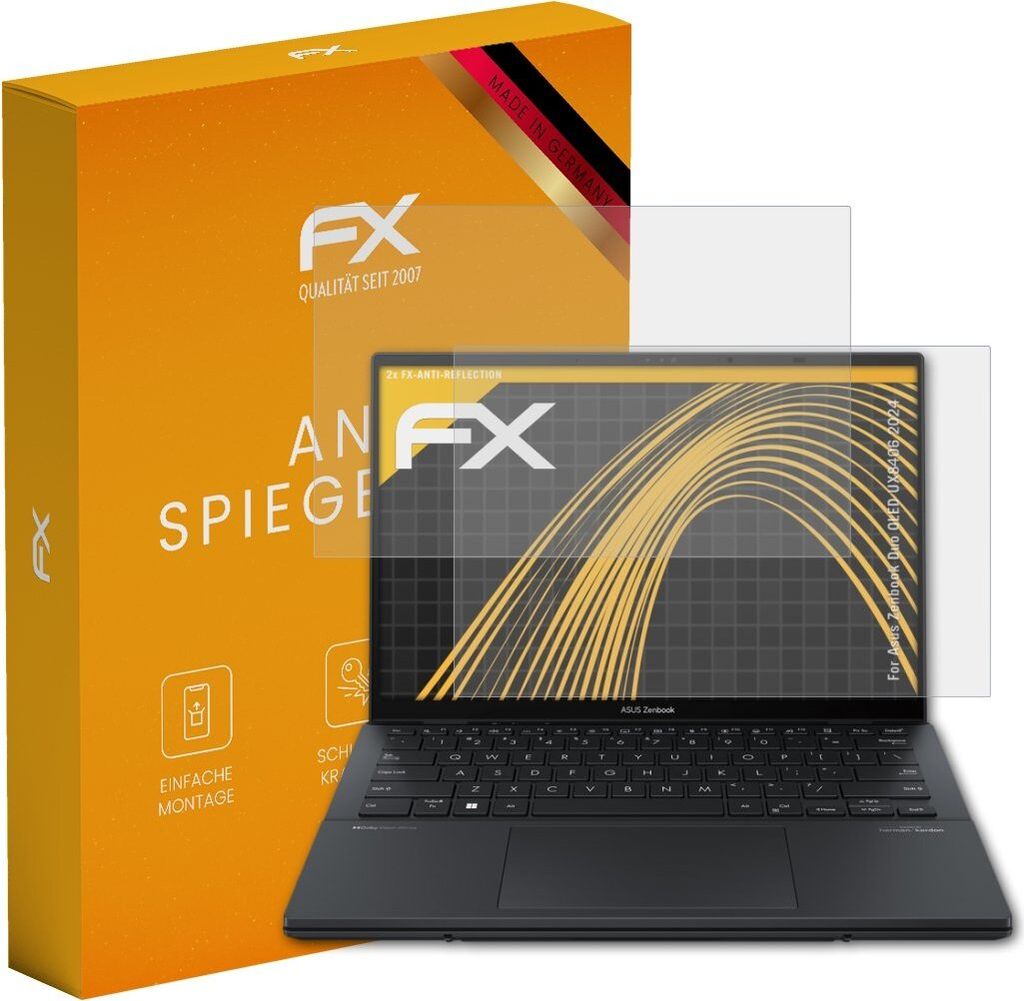 atFoliX FX-Antireflex 2x Schutzfolie kompatibel mit Asus Zenbook Duo OLED UX8406 (2024) Displayfolie