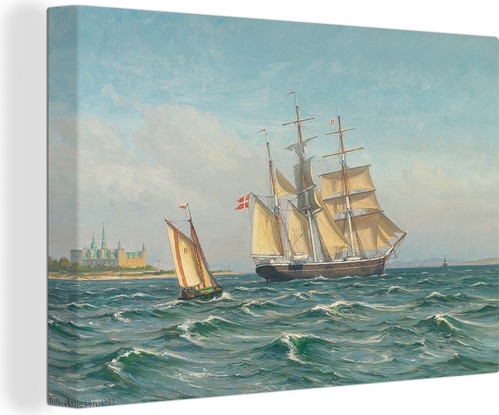 OneMillionCanvasses - Leinwandbilder - 140x90 cm, Thorvaldsen auf Schloss Kronborg - Vilhelm Arnesen Gemälde, Wandbilder Kunstdruck Wanddekoration