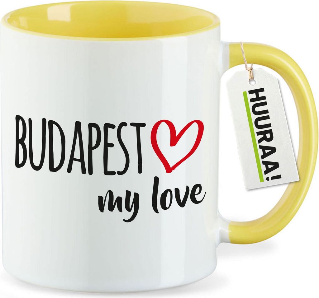 Huuraa Kaffeetasse Budapest my love 330ml Gelb Keramik Kaffeebecher Geschenkidee
