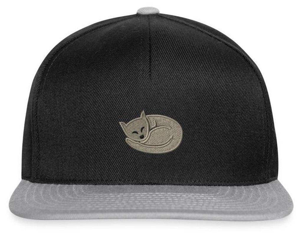 Spreadshirt Schlafende Katze Bestickt Snapback Cap, One size, Schwarz/Grau
