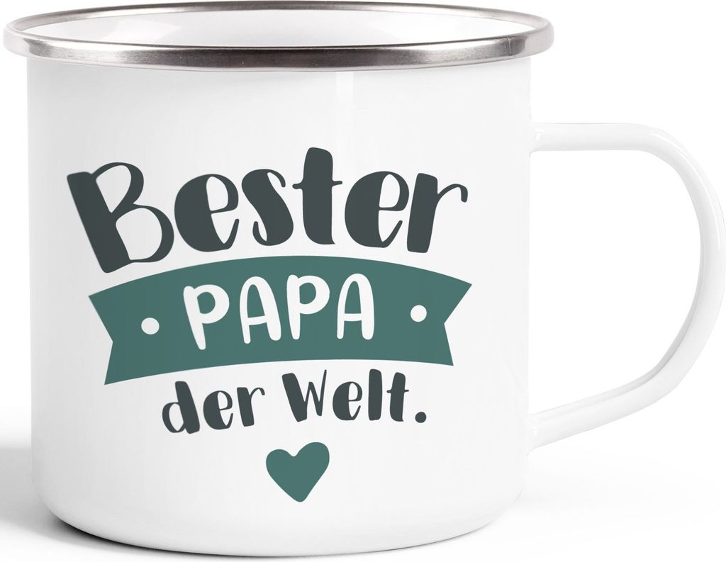 Emaille Tasse Becher Beste/r Mama/Papa Geschenk Mama Papa Geburtstag Weihnachten Danke sagen Kaffeetasse Moonworks Bester Papa Petrol weiß-metal...
