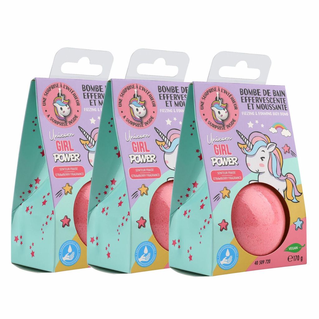 3x Home-Flair Einhorn Badebombe - große Badekugel - Rosa Produktbild 