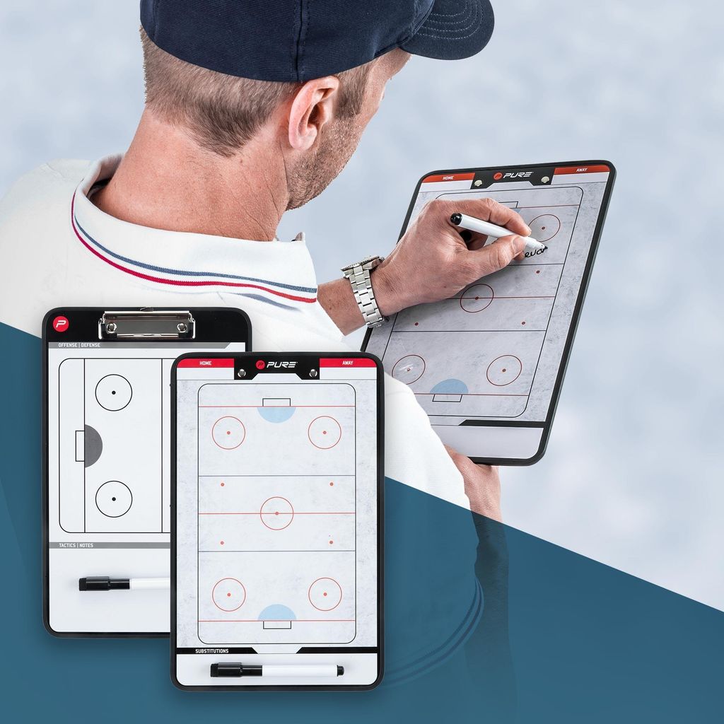 Pure2Improve Taktiktafel Eishockey 34,5x21,5 cm mit Zubehör, Whiteboard-Marker-Stift und Magnete, Doppelseitige Magnettafel Taktikboard Taktikbret...