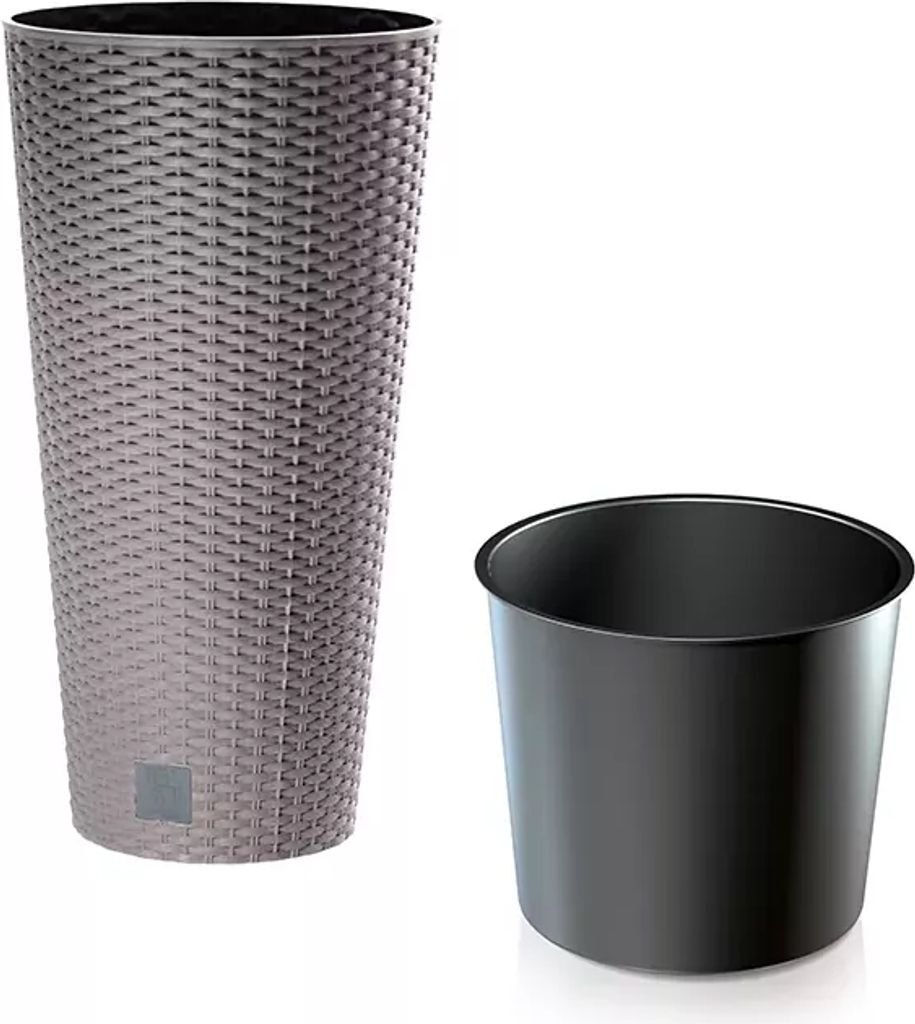 A tall, textured planter and a separate inner pot are shown against a white background.