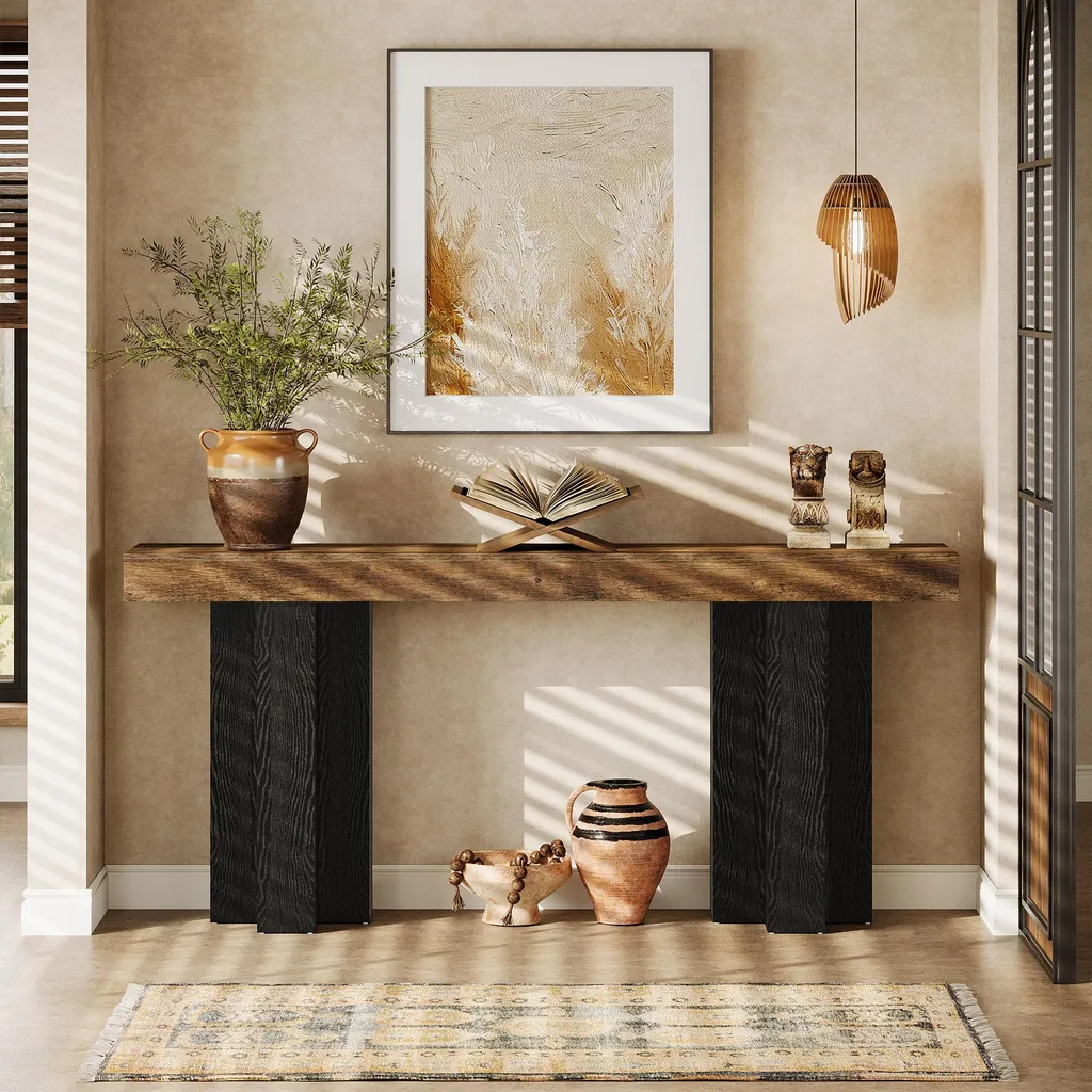 Console d'Entrée Rustique 160 cm avec Pieds Robustes en Métal Marron