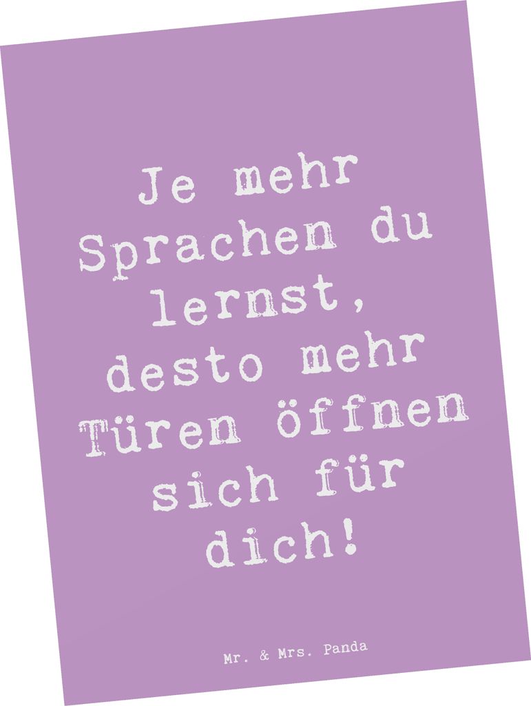 Mr. & Mrs. Panda Postkarte Spruch Sprachen lernen und anwenden - Lavendeltraum - Geschenk, Sprachkenntnisse, Ansichtskarte, Vertrauem, einzelkarte,...