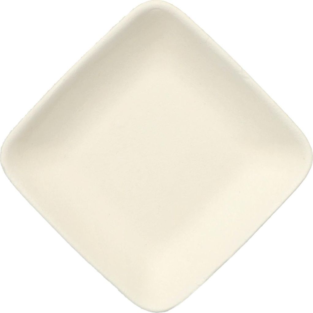 PAPSTAR Fingerfood Teller eckig, Zuckerrohr "pure", 6,5 cm, weiß | Schrumpffolie (50 Stück)