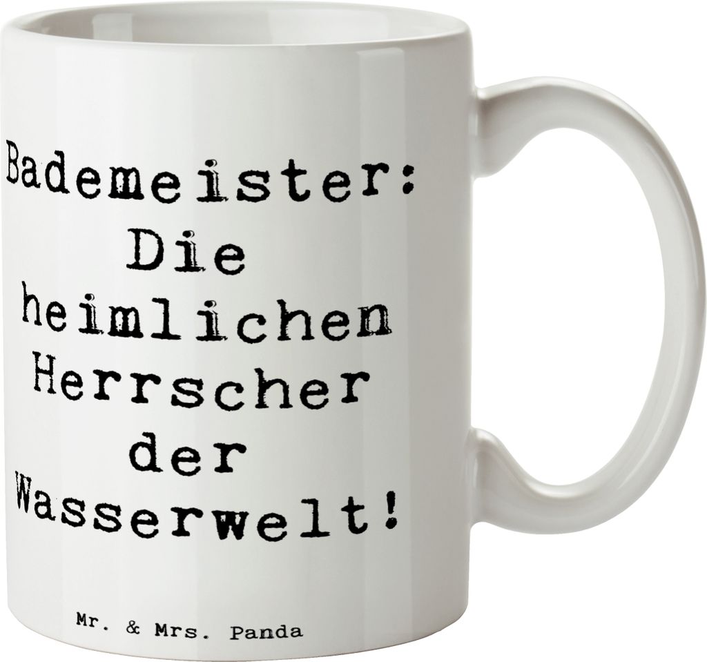 Mr. & Mrs. Panda Kaffeebecher Spruch Bademeister Herrscher - Weiß - Geschenk, handgefertigte Geschenke, Berufspassion, Beruf, kreative, Teetasse, ...