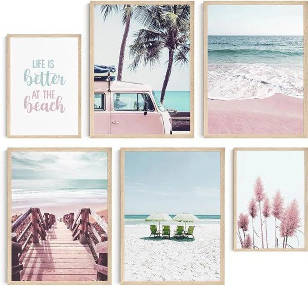 Tableaux sans cadre décor plage et surf set de 6 pièces 30x40 21x30 cm