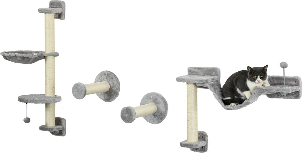 PawHut Wand-Kletterregal für Katzen, 4-teiliges Produktbild 