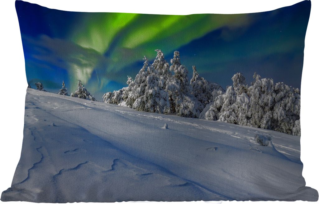 MuchoWow Outdoor Kissen - Nordlichter - Schnee - Baum - Winter - 50x30 cm - Wetterfest - Lounge Kissen - Sofa kissen - Wohnzimmer Dekoration