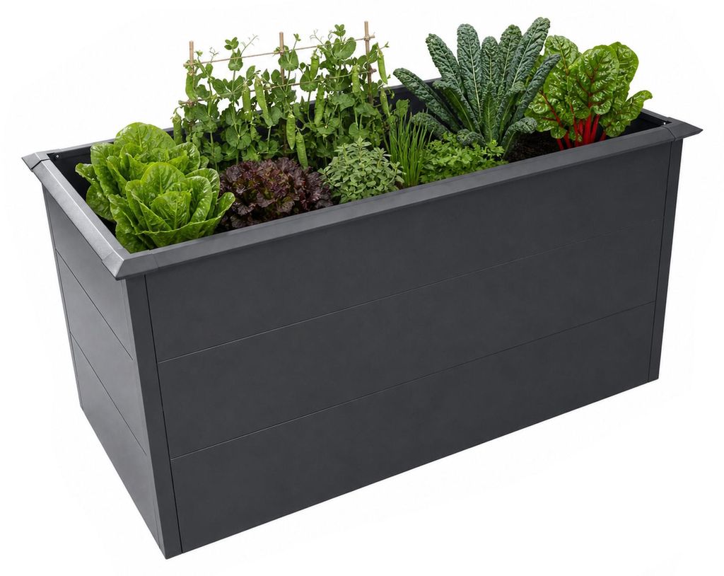 Zelsius Hochbeet verzinkter Stahl 150 x 75 x 77 cm, Anthrazit RAL 7016, Pflanzbeet, Gemüsebeet, Blumenbeet