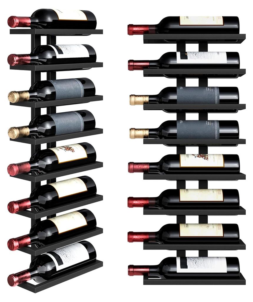 Wandweinregal, Flaschenhalter, Flaschenregal mit 8 Ebenen, Metall Weinregal Hängend Schwarz für Esszimmer, Schlafzimmer, Weinkeller
