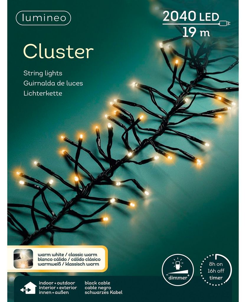 Lumineo Lichterkette CLUSTER 2040 LED 19 m, warm weiß + Produktbild 