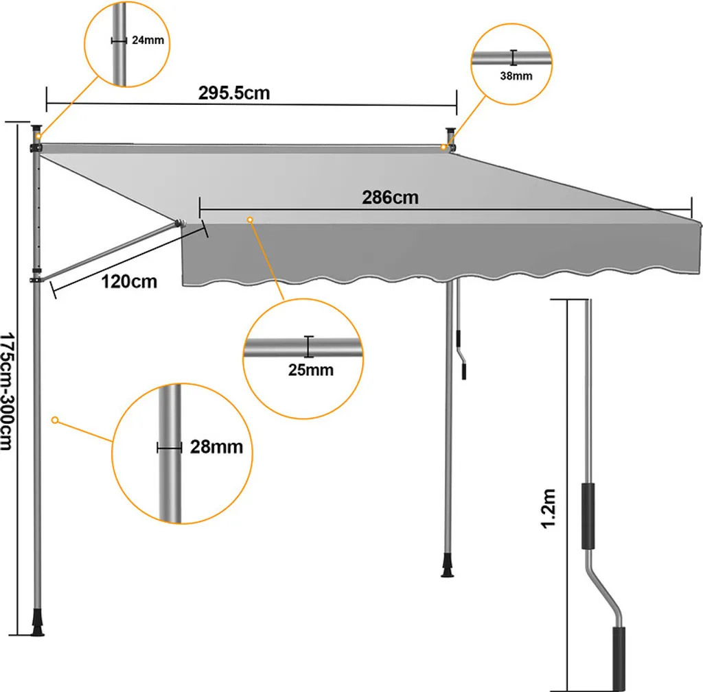 Tenda da Sole Balcone 300cm Jopassy | Montaggio Facile No Trapano - 2