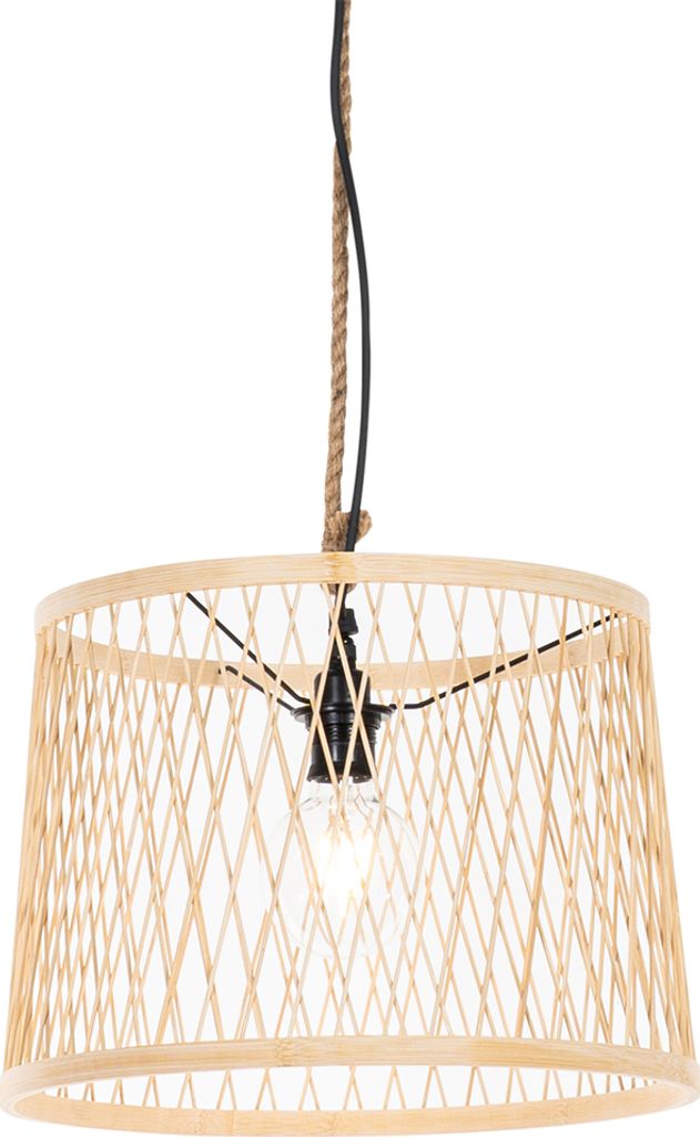 QAZQA - Landhaus I Vintage Ländliche Hängelampe I Pendellampe I Pendelleuchte für den Außenbereich, Rattan, 40 cm – Calamus I Außenbeleuchtu...