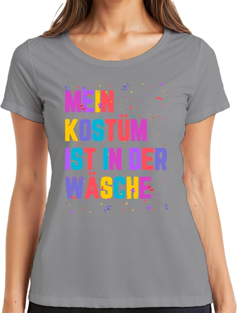 Karneval Fasching Kostüm in der Wäsche Lustig Geschenk Konfetti Damen T-Shirt, Grau, S